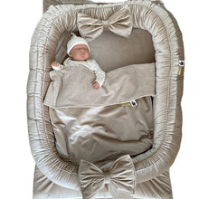 Afbeelding in Gallery-weergave laden, Babynestje Tweeling Velvet luxury zand champagne strik