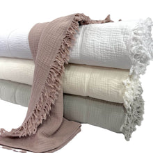 Afbeelding in Gallery-weergave laden, Hydrofiel doek - deken met franjes - mousseline - omslagdoek - 4 kleuren