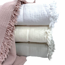Afbeelding in Gallery-weergave laden, Hydrofiel doek - deken met franjes - mousseline - omslagdoek - 4 kleuren