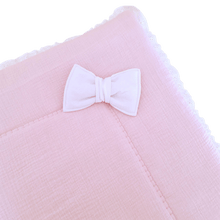 Afbeelding in Gallery-weergave laden, Boxkleed Cassy - roze - strikje - broderie - kant - hydrofiel - vierkant