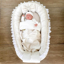 Afbeelding in Gallery-weergave laden, Babydekentje Velvet Strik-fluweel-bamboe-ecru-licht beige-creme