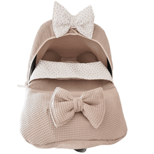 Afbeelding in Gallery-weergave laden, Dekje Nina Bow - zand - offwhite - goud - wafel - strik