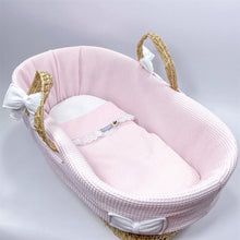 Afbeelding in Gallery-weergave laden, Mozes wiegbekleding - roze wafel - witte strikjes - gevoerd - hoes