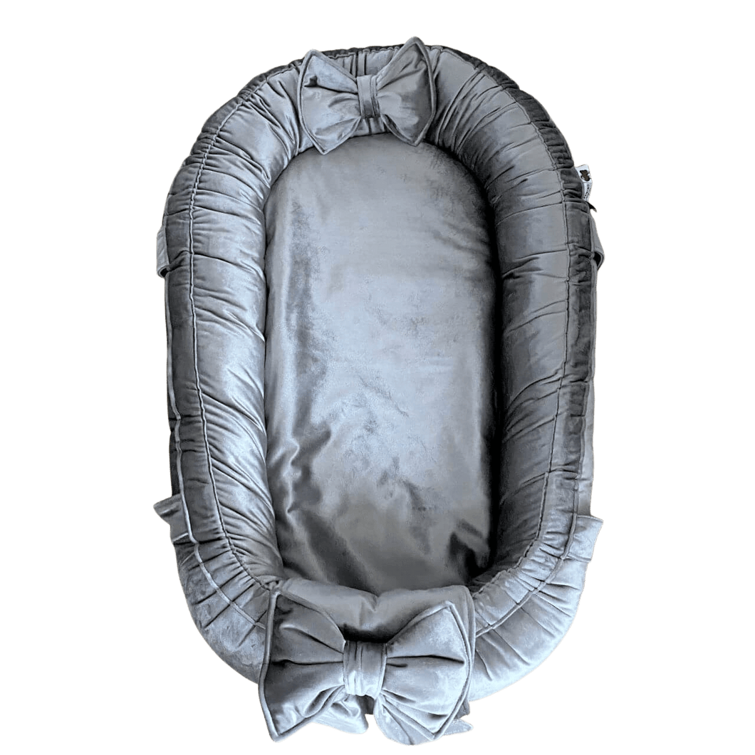 Babynestje Velvet luxury donkergrijs grijs strik fluweel
