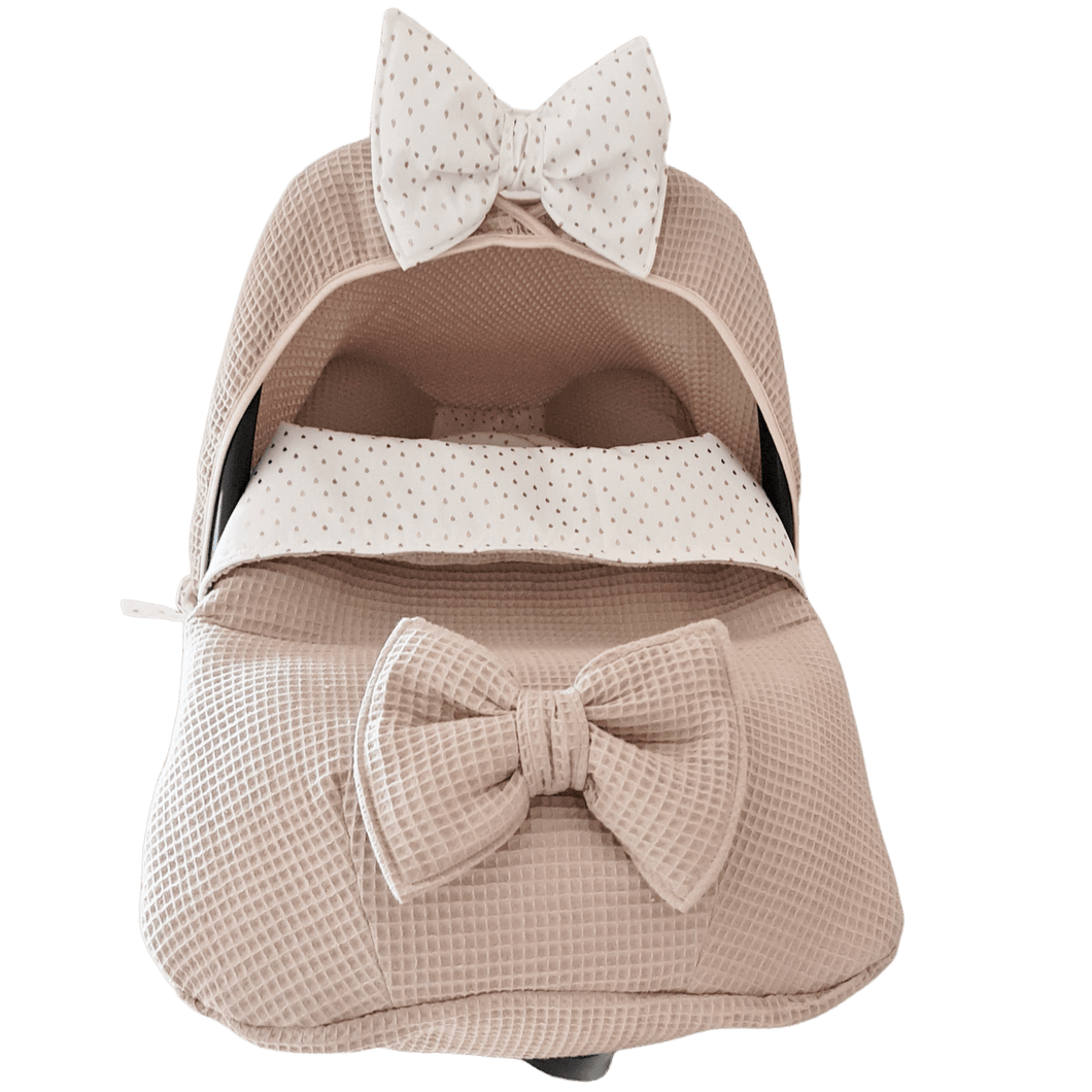Dekje Nina Bow - zand - offwhite - goud - wafel - strik